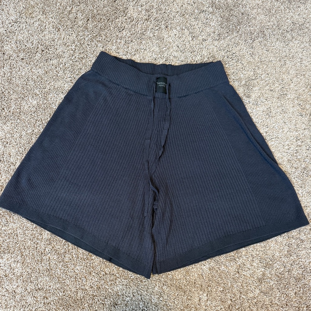 Savage X Fenty Dark Grey Ribbed Lounge Pajama Shorts XS NEW Relaxed Drawstring